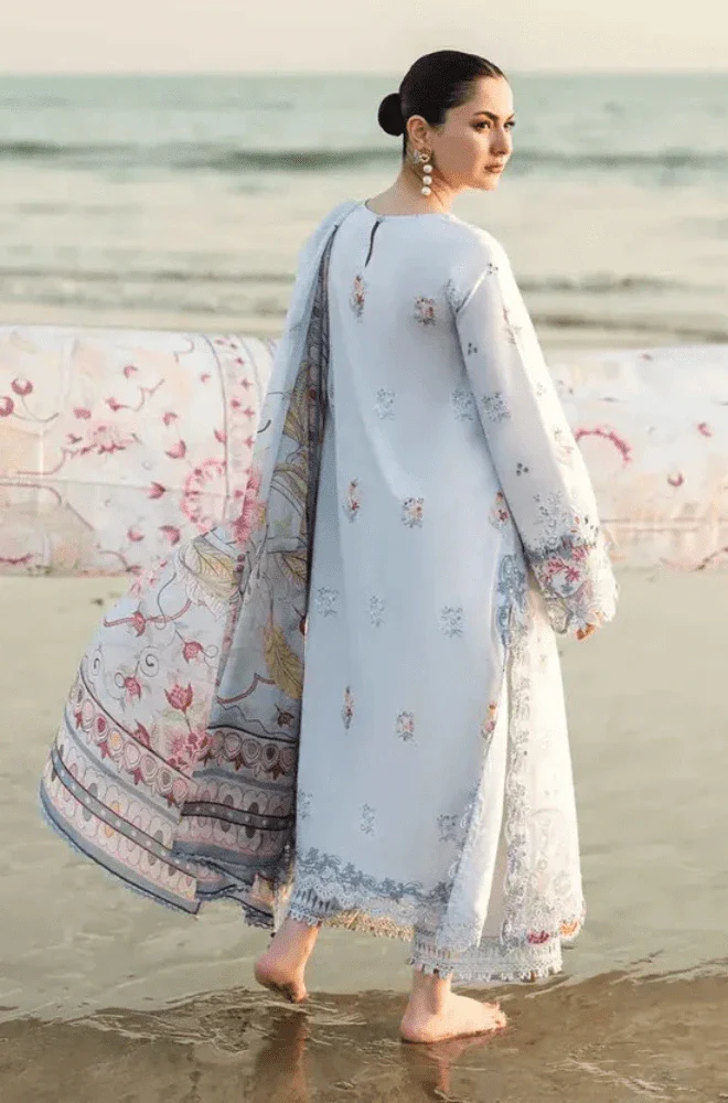 QALAMKAR - 3PC Lawn Chikankari Embroidered Shirt with Chiffon Printed Dupatta and Trouser- BFB0303 - Image 2