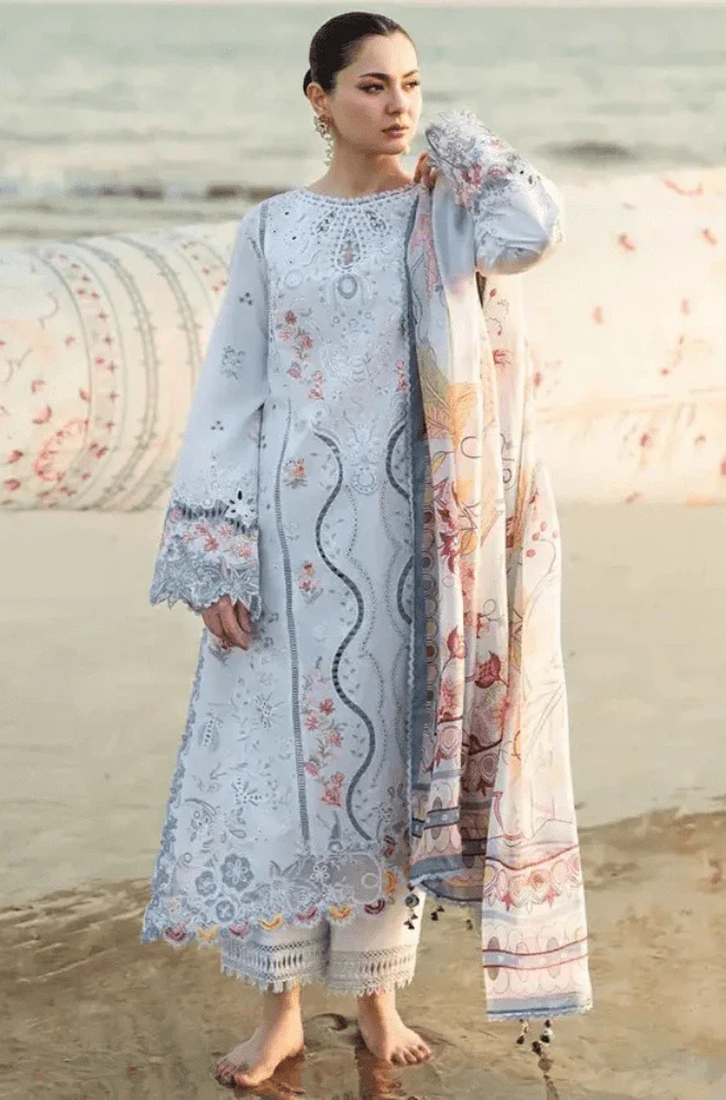 QALAMKAR - 3PC Lawn Chikankari Embroidered Shirt with Chiffon Printed Dupatta and Trouser- BFB0303 - Image 3