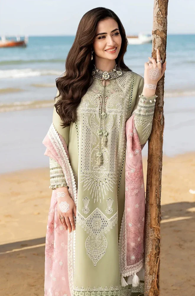 JAZMIN - 3PC Lawn Embroidered Shirt with Organza Printed Dupatta and Trouser - BFRZ0040 - Image 3