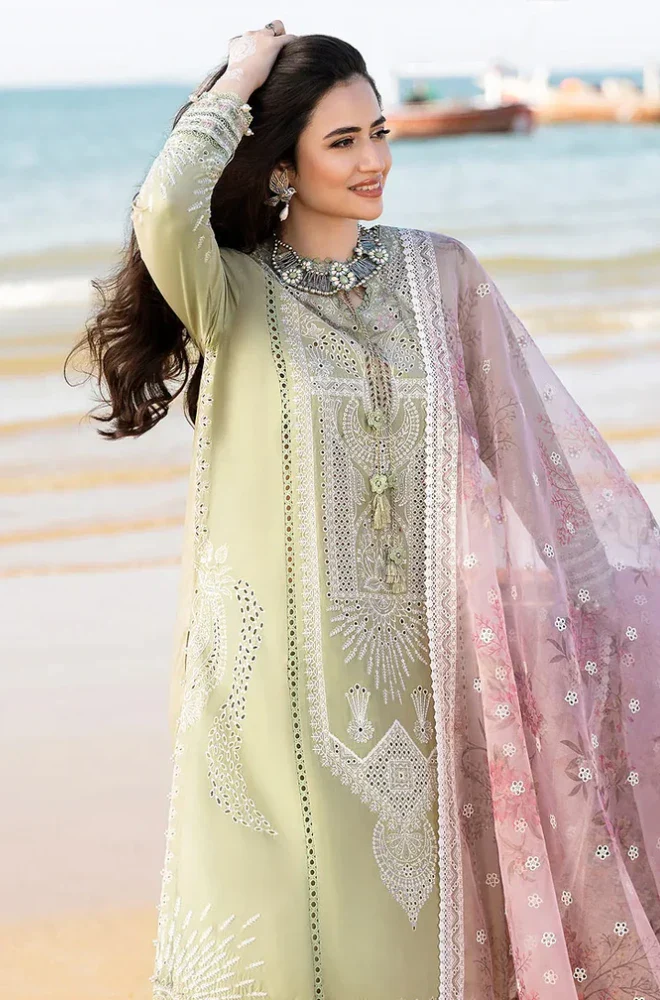 JAZMIN - 3PC Lawn Embroidered Shirt with Organza Printed Dupatta and Trouser - BFRZ0040 - Image 4