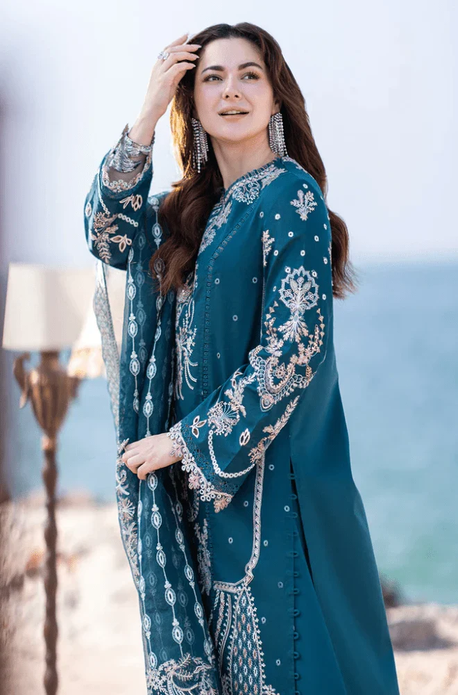 QALAMKAR - 3PC Lawn Chikankari Embroidered Shirt with Lawn Embroidered Dupatta and Trouser - BFA00050 - Image 2