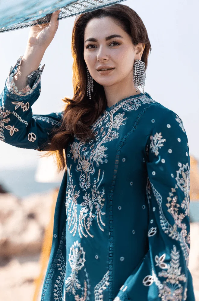 QALAMKAR - 3PC Lawn Chikankari Embroidered Shirt with Lawn Embroidered Dupatta and Trouser - BFA00050 - Image 6