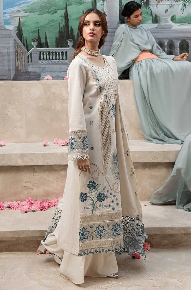 MAHNUR - 3PC Lawn Chikankari Embroidered Shirt with Chiffon Embroidered Dupatta and Trouser- BFB0292 - Image 4