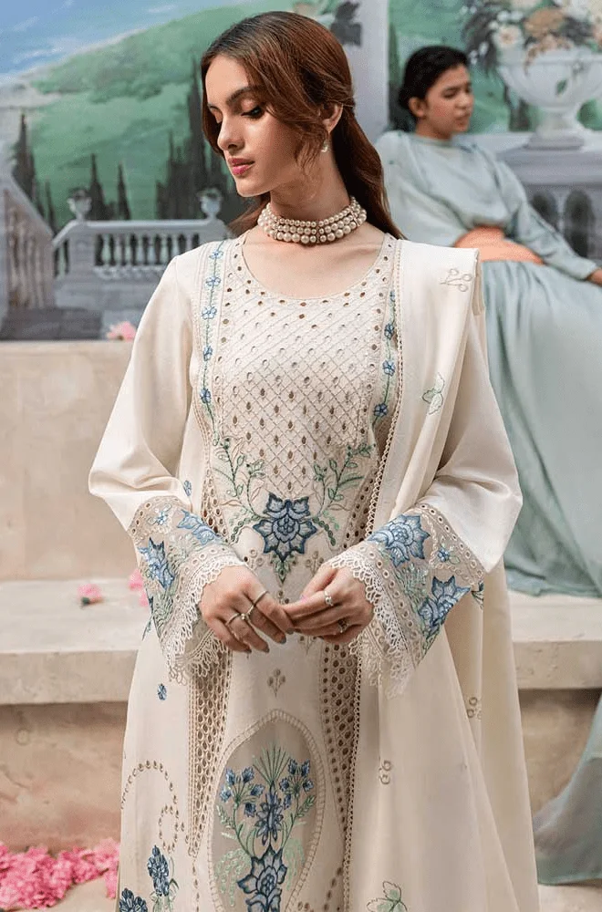 MAHNUR - 3PC Lawn Chikankari Embroidered Shirt with Chiffon Embroidered Dupatta and Trouser- BFB0292 - Image 5