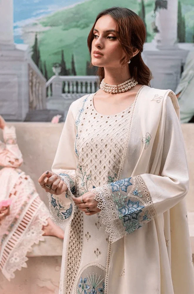 MAHNUR - 3PC Lawn Chikankari Embroidered Shirt with Chiffon Embroidered Dupatta and Trouser- BFB0292 - Image 6