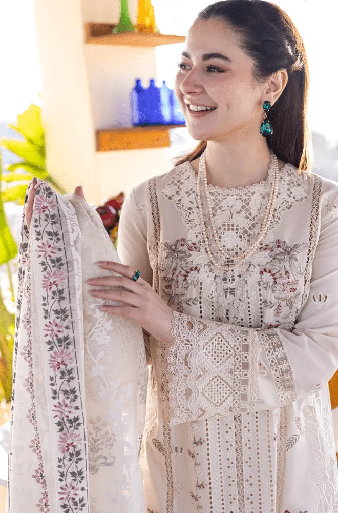 QALAMKAR - 3PC Lawn Chikankari Embroidered Shirt with Khadi Net Embroidered Dupatta and Trouser - BFB0234 - Image 4