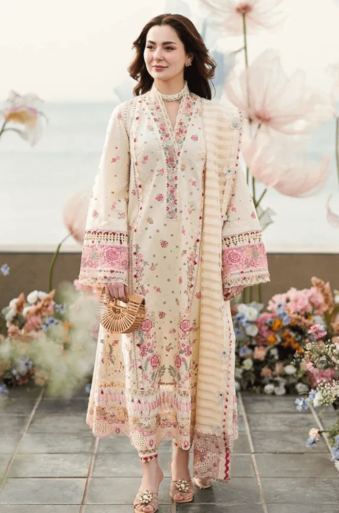 QALAMKAR - 3PC Lawn Embroidered Shirt with Khadi Net Embroidered Dupatta and Trouser - BFU0114