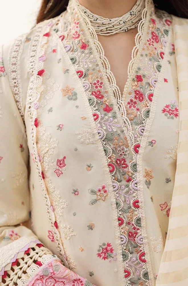 QALAMKAR - 3PC Lawn Embroidered Shirt with Khadi Net Embroidered Dupatta and Trouser - BFU0114 - Image 2