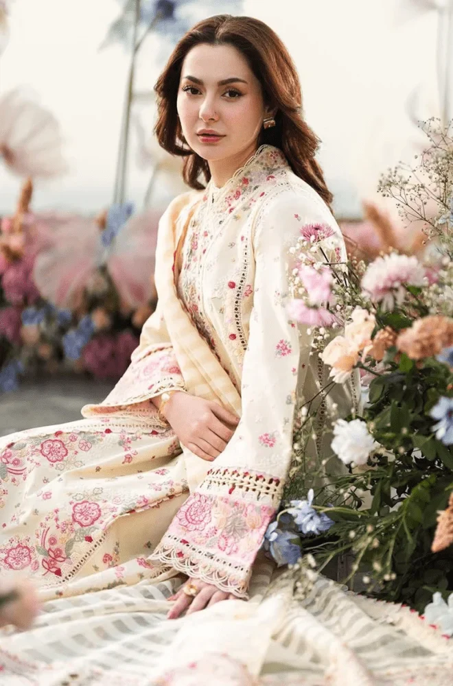 QALAMKAR - 3PC Lawn Embroidered Shirt with Khadi Net Embroidered Dupatta and Trouser - BFU0114 - Image 4