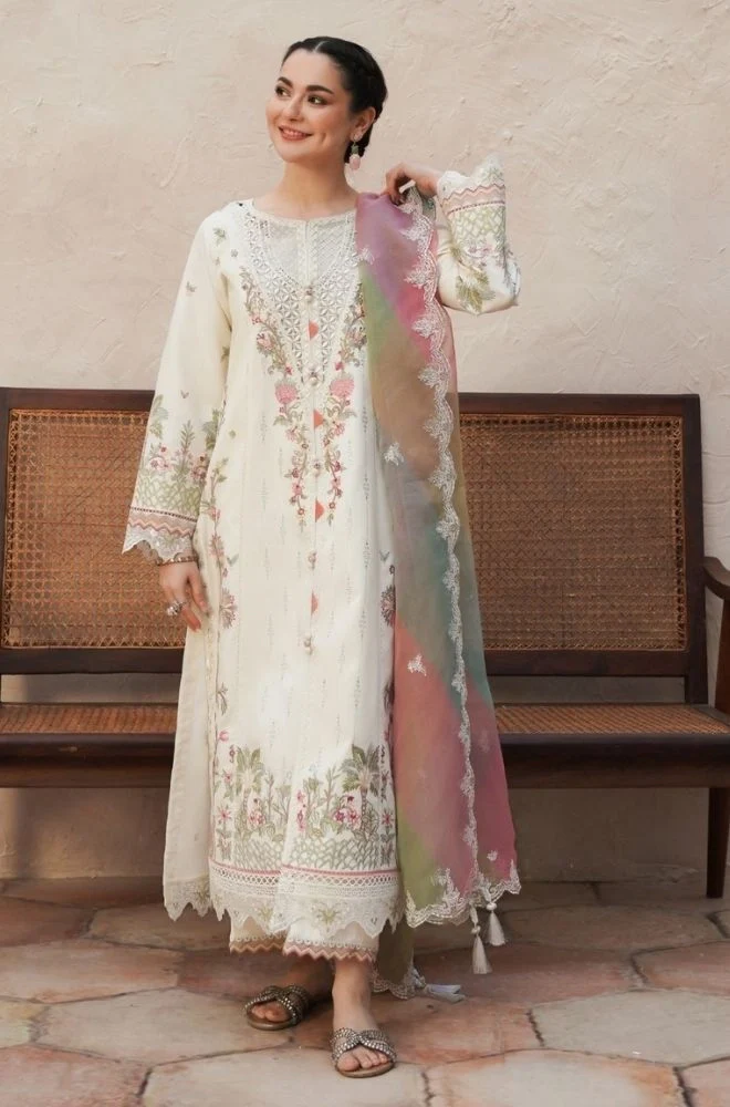 QALAMKAR - 3PC Summer Lawn Embroidered Shirt with Chiffon Embroidered Dupatta and Trouser - BFB0821