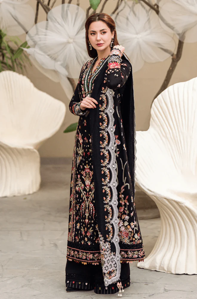 QALAMKAR - 3PC Lawn Embroidered Shirt with Lawn Embroidered Dupatta and Trouser - BFA00070 - Image 3