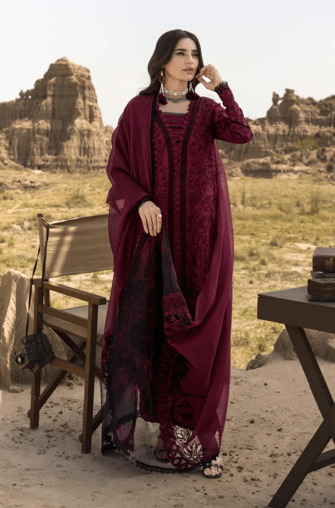 RANGRASIYA - 3PC Lawn Chikankari Embroidered Shirt with Chiffon Embroidered Dupatta and Trouser - BFB0633 - Image 3