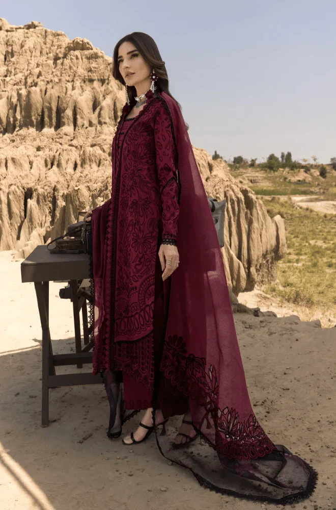 RANGRASIYA - 3PC Lawn Chikankari Embroidered Shirt with Chiffon Embroidered Dupatta and Trouser - BFB0633 - Image 4