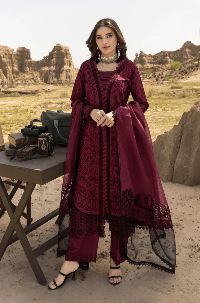RANGRASIYA - 3PC Lawn Chikankari Embroidered Shirt with Chiffon Embroidered Dupatta and Trouser - BFB0633 - Image 5