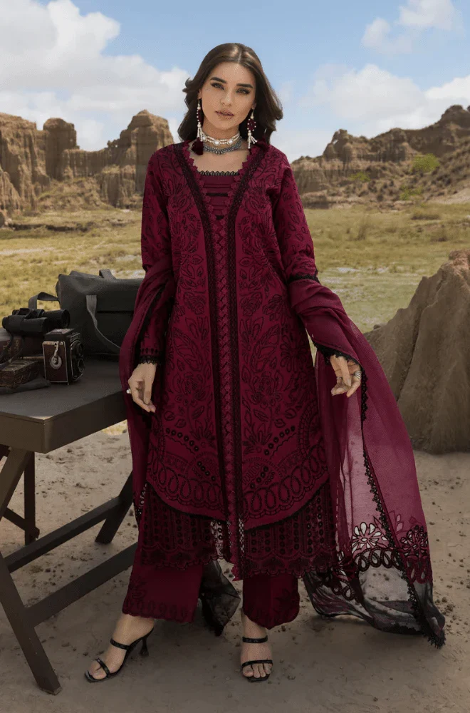 RANGRASIYA - 3PC Lawn Chikankari Embroidered Shirt with Chiffon Embroidered Dupatta and Trouser - BFB0633 - Image 6