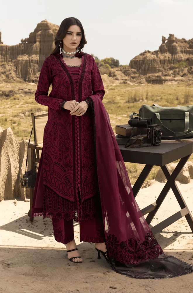RANGRASIYA - 3PC Lawn Chikankari Embroidered Shirt with Chiffon Embroidered Dupatta and Trouser - BFB0633 - Image 7