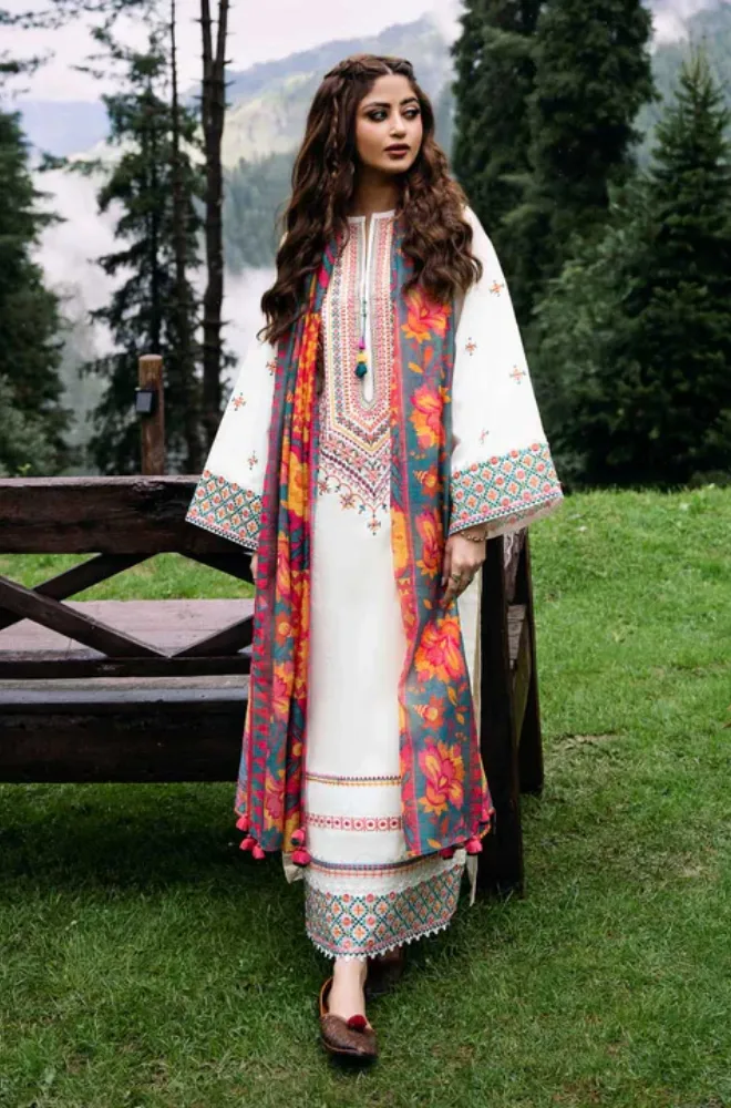 Sapphire - 3PC Dhanak Embroidered Shirt With Wool Printed Dupatta and Trouser - BFB0887