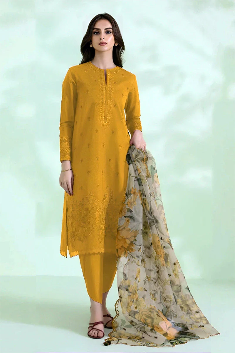 Sapphire - 3PC Dhanak Embroidered Shirt with Organza Printed Dupatta and Trouser - BFB0888