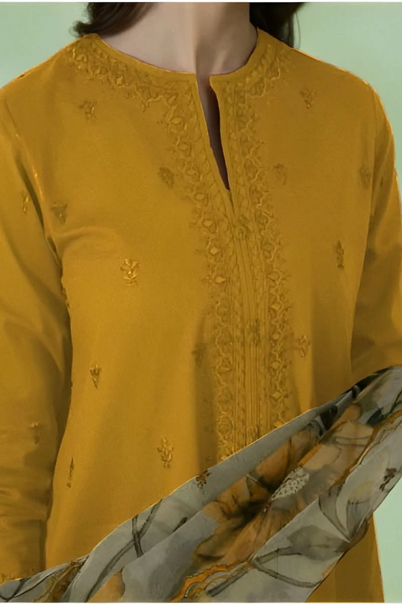 Sapphire - 3PC Dhanak Embroidered Shirt with Organza Printed Dupatta and Trouser - BFB0888 - Image 2
