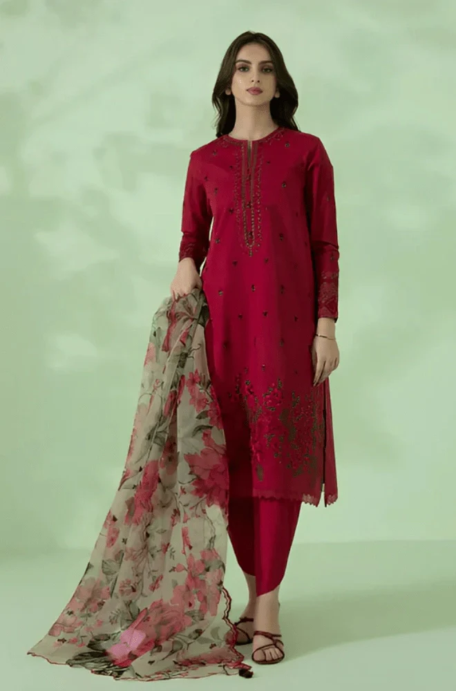 Sapphire - 3PC Dhanak Embroidered Shirt with Organza Printed Dupatta and Trouser - BFB0889