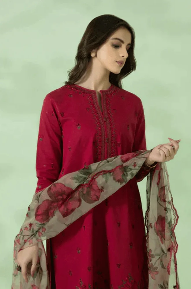 Sapphire - 3PC Dhanak Embroidered Shirt with Organza Printed Dupatta and Trouser - BFB0889 - Image 3