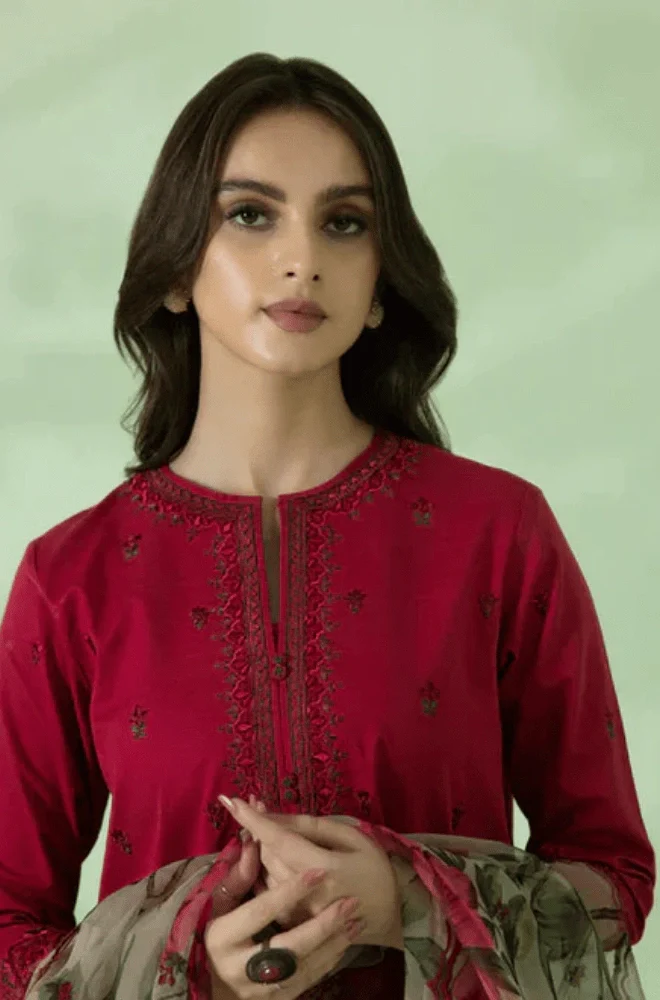 Sapphire - 3PC Dhanak Embroidered Shirt with Organza Printed Dupatta and Trouser - BFB0889 - Image 5
