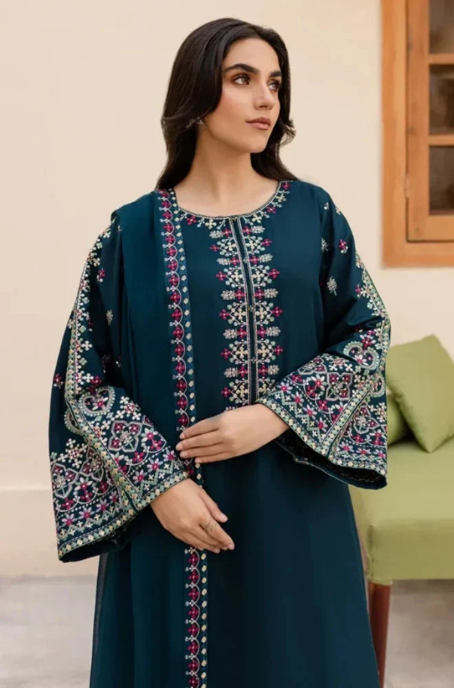 Sapphire - 3PC Dhanak Embroidered Shirt With Dhanak Embroidered Dupatta and Trouser - BFB0896 - Image 4