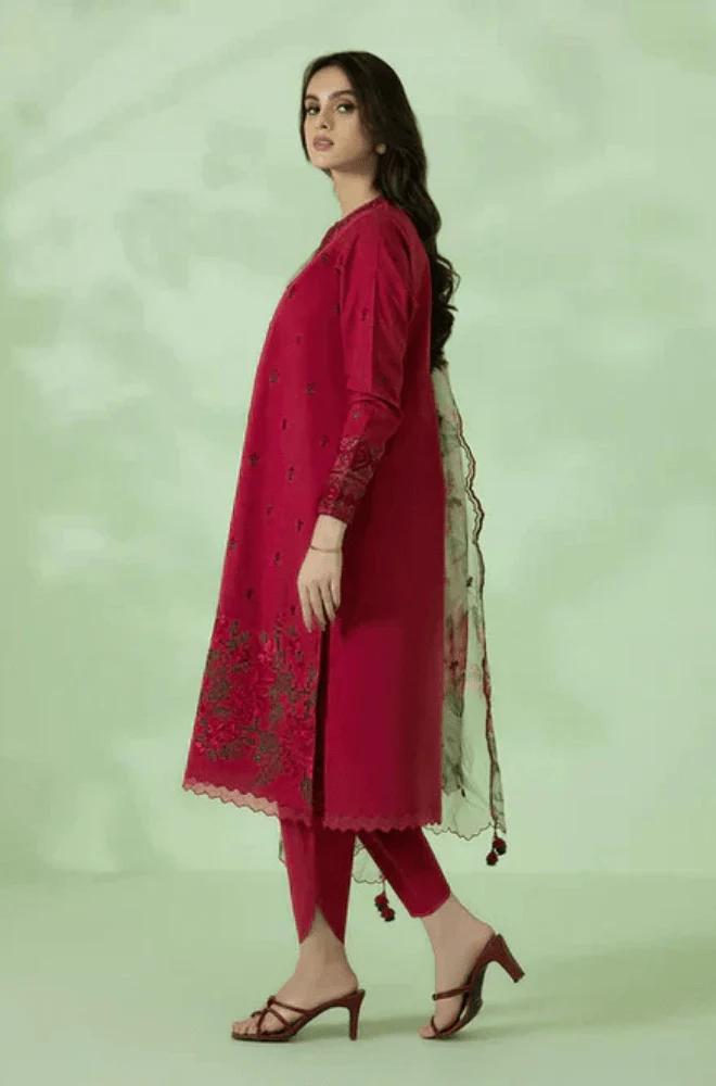 SAPPHIRE - 3PC Lawn Embroidered Shirt with Organza Printed Dupatta and Trouser - BFB0094 - Image 3