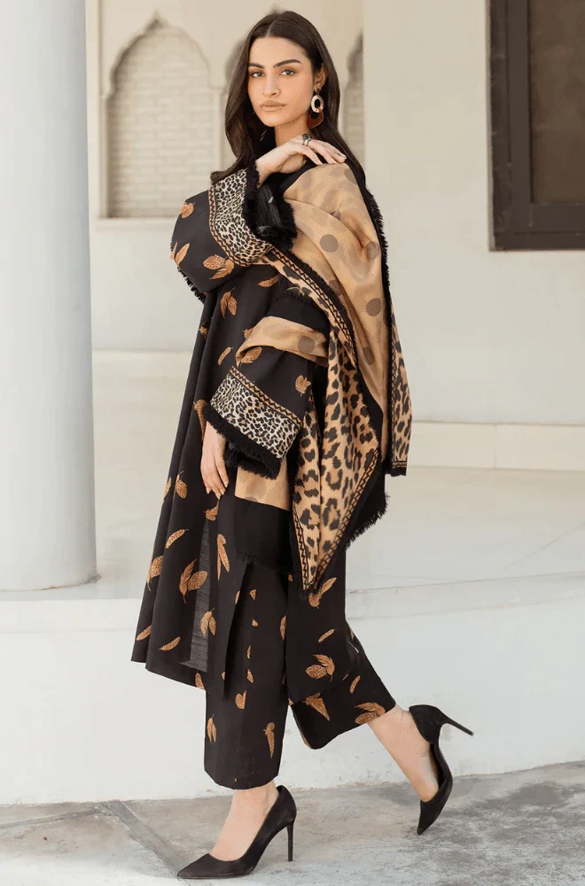 Stitched 3PC Khaddar Embroidered Shirt with Khaddar Printed Dupatta and Trouser – RTW014 - Image 3