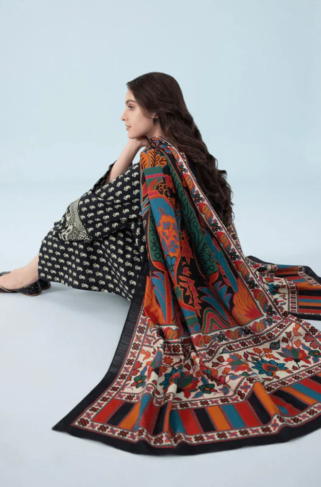 Stitched 3PC Khaddar Embroidered Shirt with Khaddar Printed Dupatta and Trouser – RTW015 - Image 5