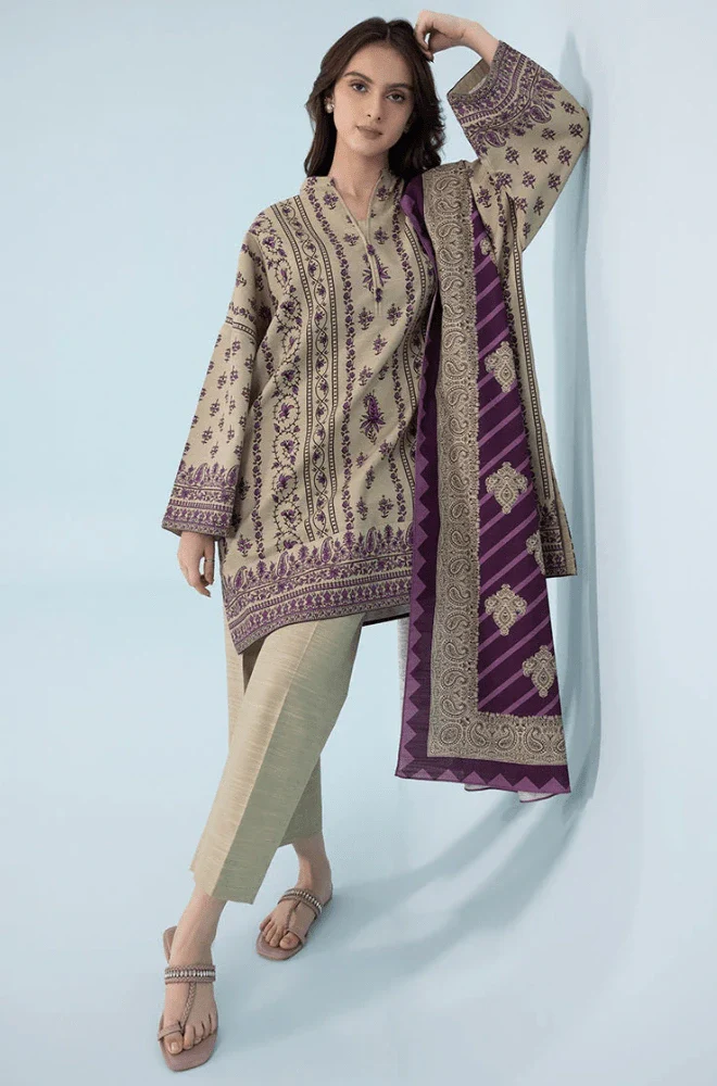 Stitched 3PC Khaddar Embroidered Shirt with Khaddar Printed Dupatta and Trouser – RTW017 - Image 4