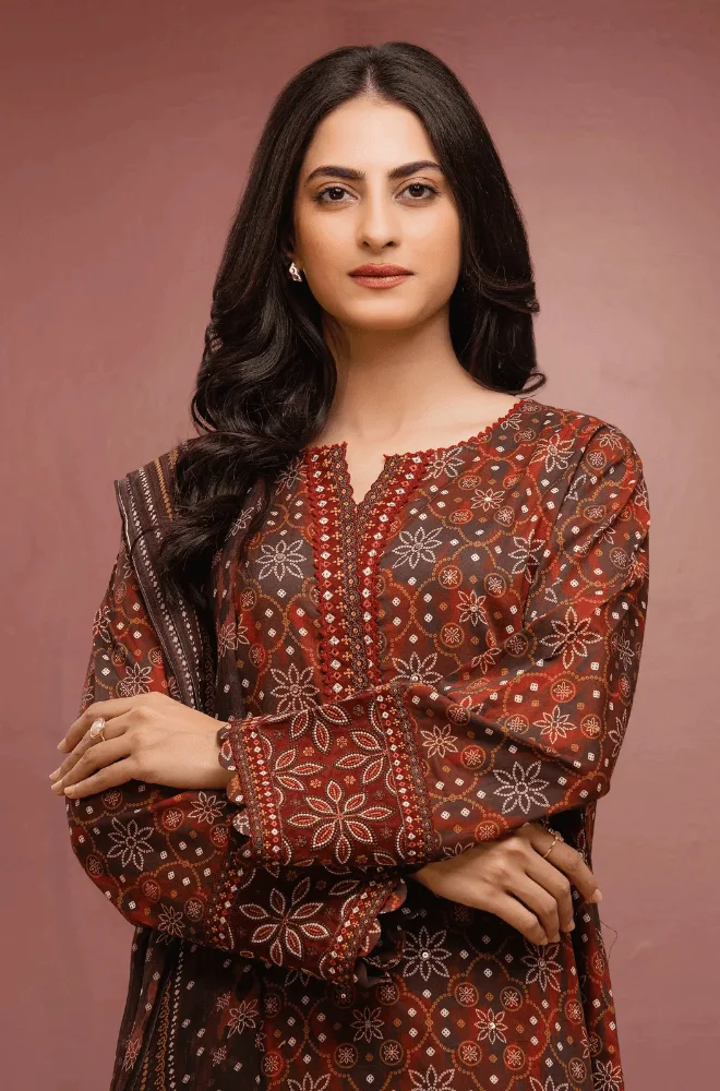 SAPPHIRE - 3PC Khaddar Printed Shirt with Khaddar Printed Dupatta and Trouser - BFU0445 - Image 3