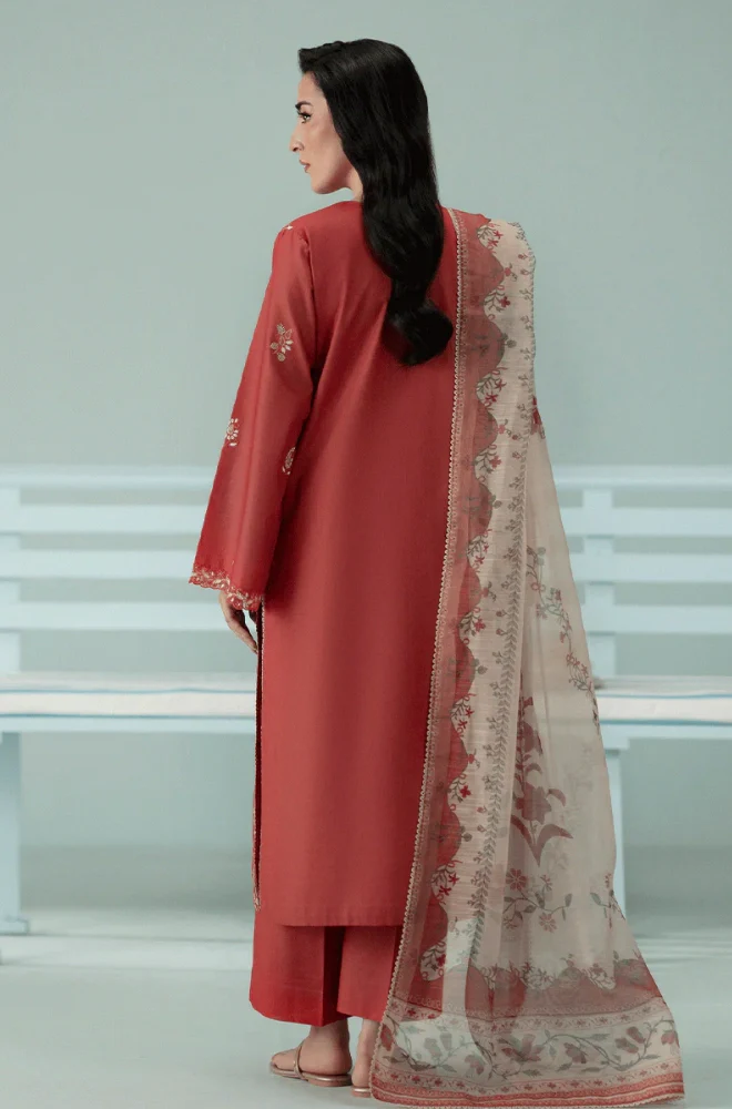 Seran - 3PC Dhanak Embroidered Shirt With Twill Printed Dupatta and Trouser - BFB0897 - Image 2