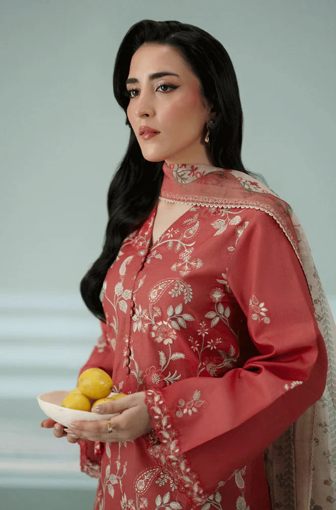 Seran - 3PC Dhanak Embroidered Shirt With Twill Printed Dupatta and Trouser - BFB0897 - Image 3
