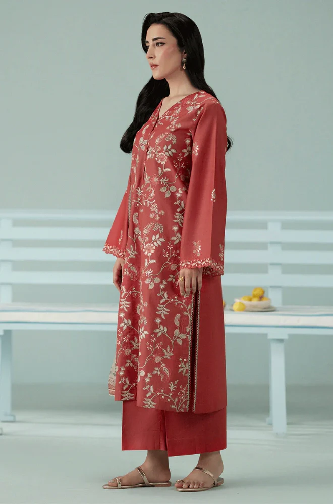 Seran - 3PC Dhanak Embroidered Shirt With Twill Printed Dupatta and Trouser - BFB0897 - Image 4