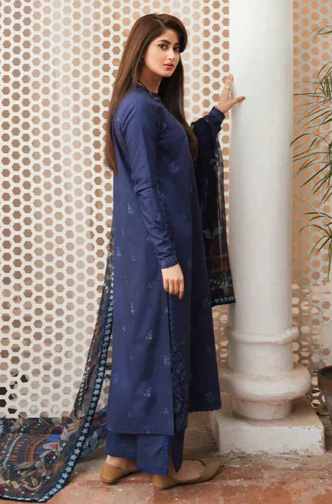 Seran - 3PC Dhanak Embroidered Shirt With Twill Printed Dupatta and Trouser - BFB0899 - Image 2
