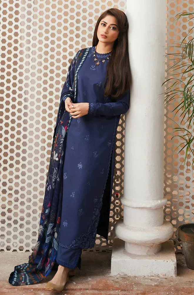 Seran - 3PC Dhanak Embroidered Shirt With Twill Printed Dupatta and Trouser - BFB0899 - Image 3