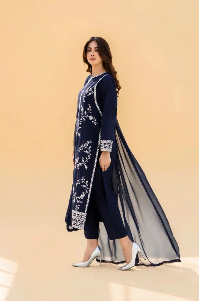 Seran - 3PC Dhanak Embroidered Shirt With Chiffon Dupatta and Trouser - BFB0900 - Image 3