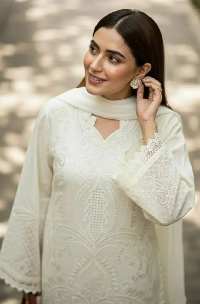SHANZAY - 3PC Lawn Embroidered Shirt with Chiffon Embroidered Dupatta and Trouser - BFB0653 - Image 3