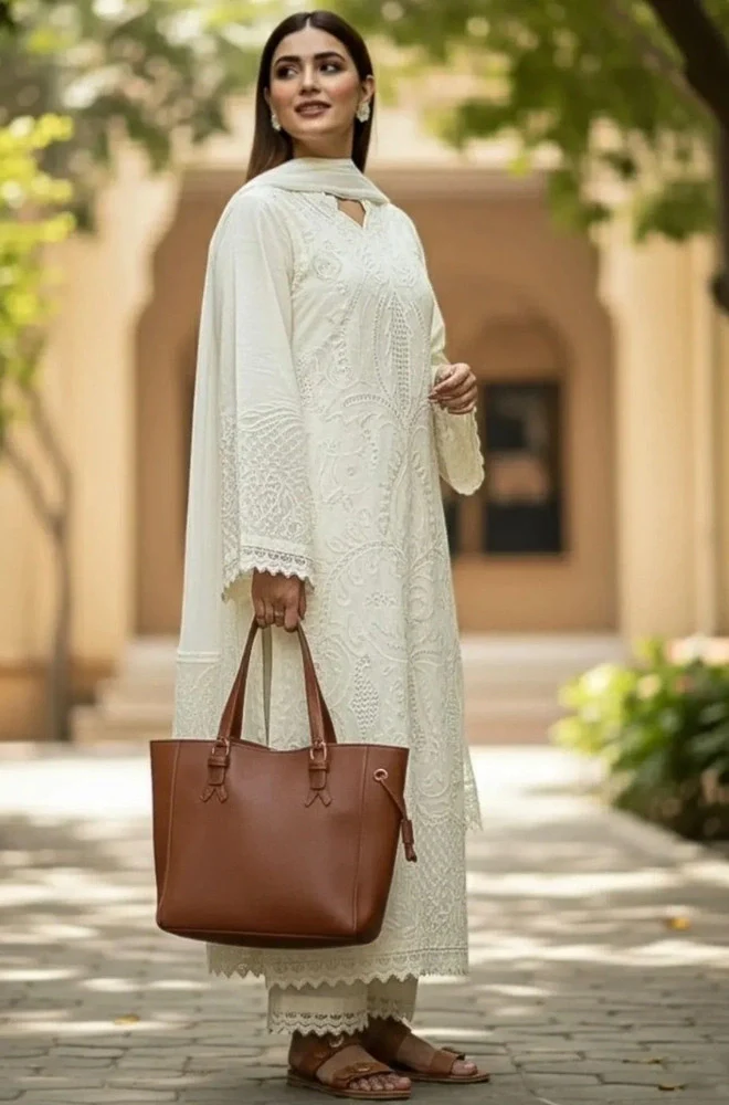 SHANZAY - 3PC Lawn Embroidered Shirt with Chiffon Embroidered Dupatta and Trouser - BFB0653 - Image 4