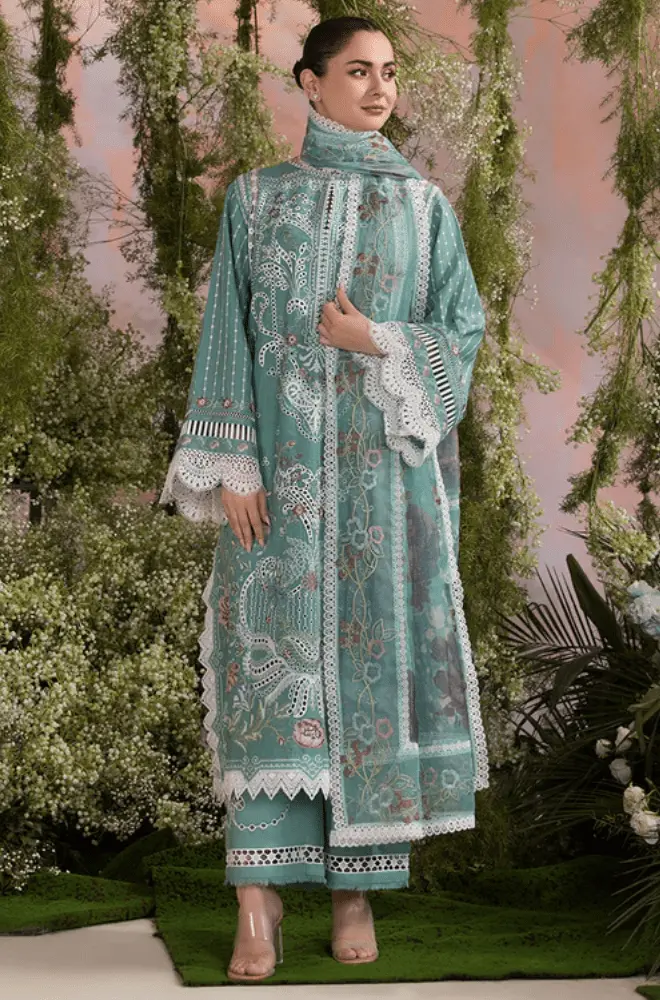 SOBIA NAZIR - 3PC Lawn Chikankari Embroidered Shirt with Chiffon Embroidered Dupatta and Trouser - BFB0620 - Image 3