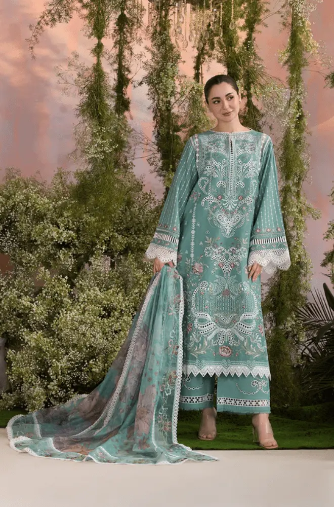 SOBIA NAZIR - 3PC Lawn Chikankari Embroidered Shirt with Chiffon Embroidered Dupatta and Trouser - BFB0620 - Image 5