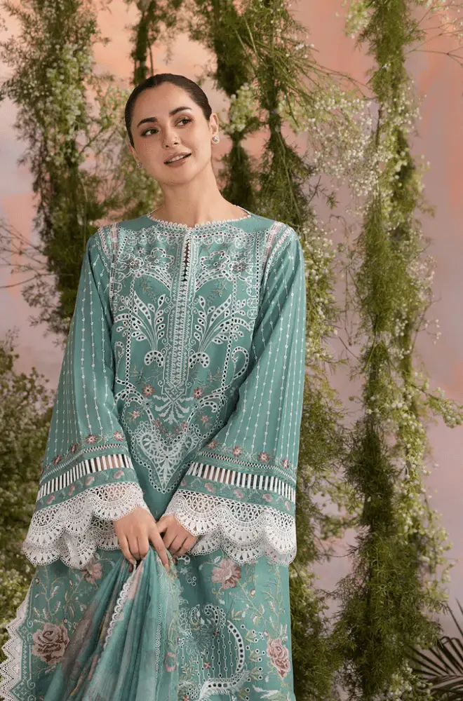 SOBIA NAZIR - 3PC Lawn Chikankari Embroidered Shirt with Chiffon Embroidered Dupatta and Trouser - BFB0620 - Image 7