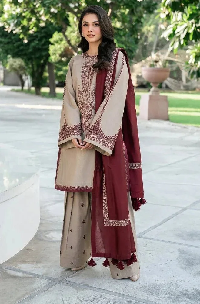BAROQUE - Stitched 3PC Lawn Embroidered Shirt with Chiffon Embroidered Dupatta and Trousert – RTW039