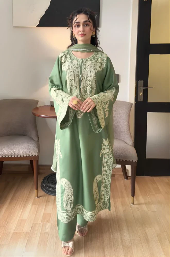MARINA - Stitched 3PC Lawn Embroidered Shirt with Chiffon Embroidered Dupatta and Trouser – RTW042