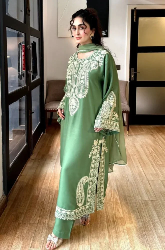 MARINA - Stitched 3PC Lawn Embroidered Shirt with Chiffon Embroidered Dupatta and Trouser – RTW042 - Image 5