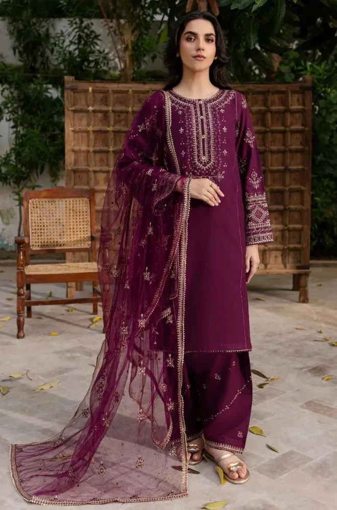 BATIK - Stitched 3PC Lawn Embroidered Shirt with Chiffon Embroidered Dupatta and Trouser – RTW046