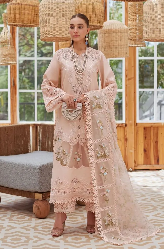 CRIMSON - 3PC Lawn Chikankari Embroidered Shirt with Monar Printed Dupatta and Trouser- BFB0694