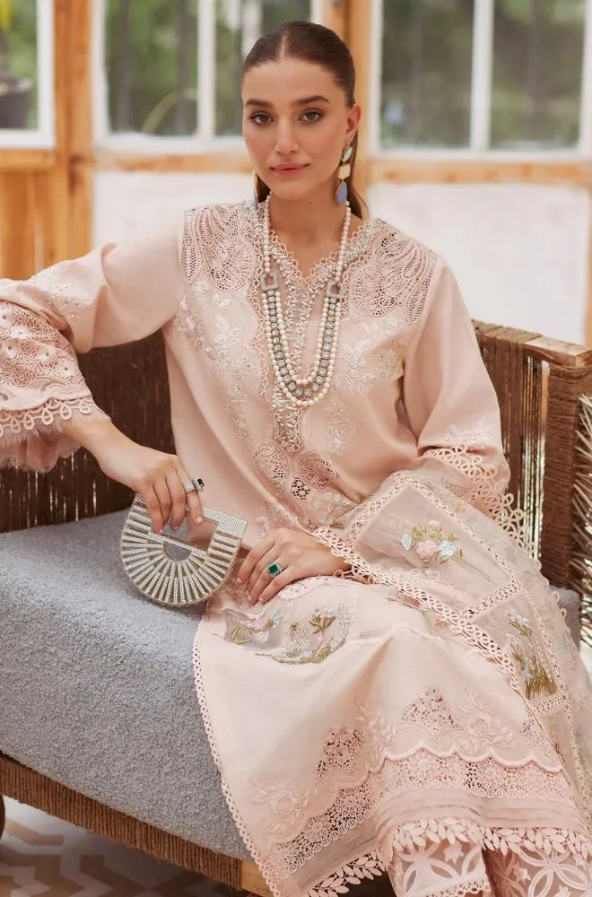 CRIMSON - 3PC Lawn Chikankari Embroidered Shirt with Monar Printed Dupatta and Trouser- BFB0694 - Image 4