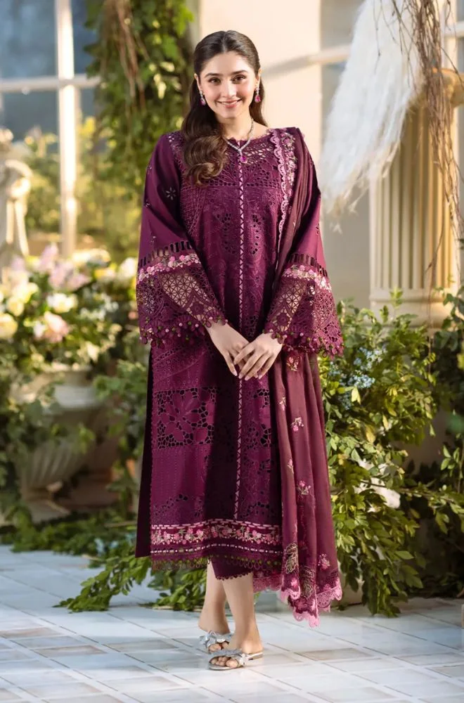 BIN ILYAS - Summer 3PC Lawn Chikankari Embroidered Shirt with Printed Monar Dupatta and Trouser - BFB0719